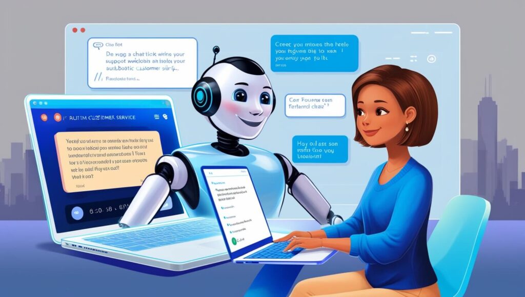 Chatbot automatizado respondendo a perguntas de clientes em um site de e-commerce.